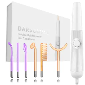 Darsonval New High Frequency Facial Machine Skin Therapy With 6 Neon & Argon Wands Remove Wrinkles Acne Facial Therapy Wand